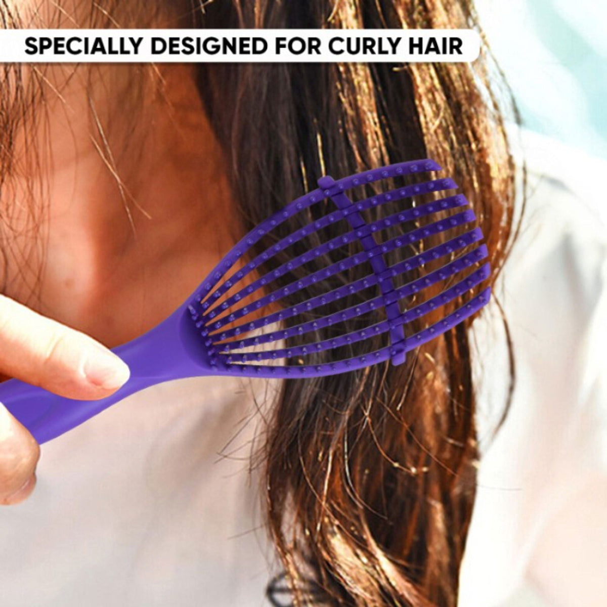 Image 5 of ZEYU Detangler Hairbrush for Curly Hair – 8-Row Flexible & Soft Nylon Bristles- Blue