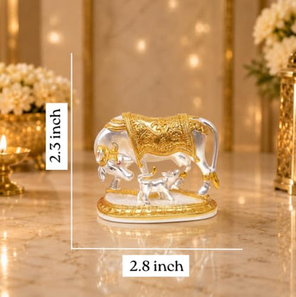 Image 3 of Gold Art India Ganesha Idol for Car Dashboard & Kamdhenu Idol for Vastu Decor (TWOTONEMATTE, Oval)