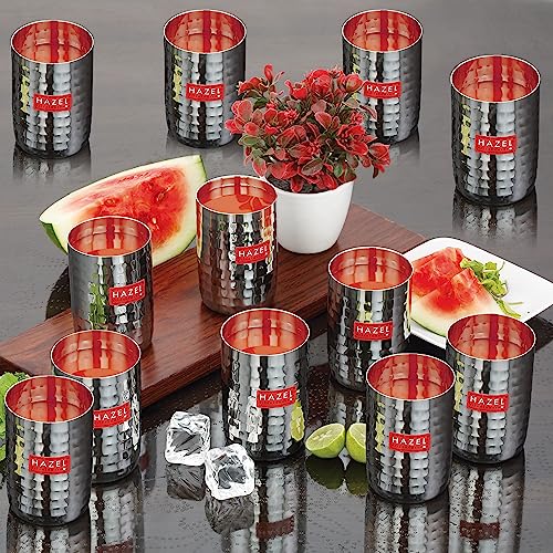 Image 2 of HAZEL Stainless Steel Glasses Set of 12, 350 ML