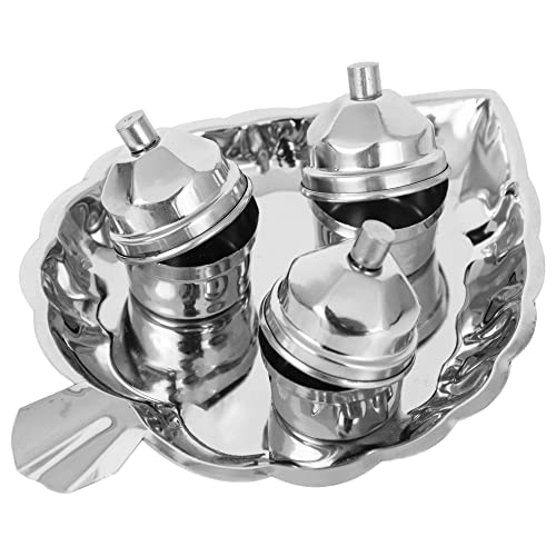 Image 2 of Spillbox Traditional Handcrafted Steel Thali kumkum Plate for Pooja 3 Bowls