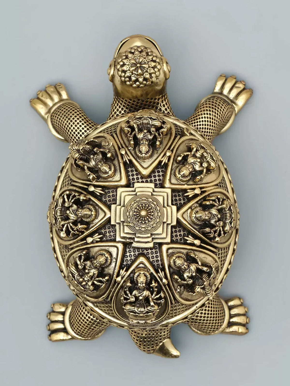 Image 10 of Ishwar Arts 6" Vastu Small Tortoise with Ashtalakshmi and Yantra on Top Superfine Brass Statue