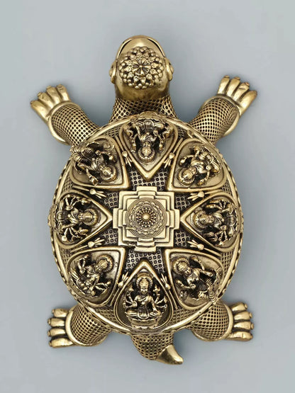 Image 10 of Ishwar Arts 6" Vastu Small Tortoise with Ashtalakshmi and Yantra on Top Superfine Brass Statue