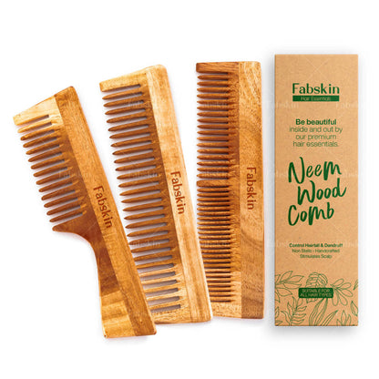 Image 1 of Set Of 3 / Pack of 1 for the product Fabskin Styling Neem Wooden Comb - Set Of 3