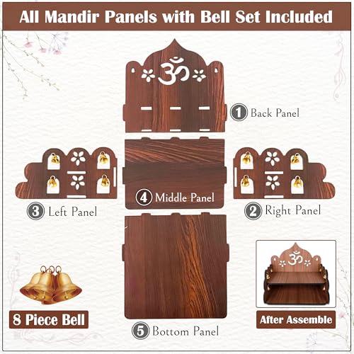Image 6 of GLUN Small Pooja Mandir for Home Wall Mount & Tabletop Wooden Temple with Bells
