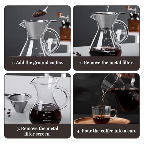 Image 4 of Supvox Manual Pour Over Coffee Dripper 400ml Reusable SUS Filter Glass Pot