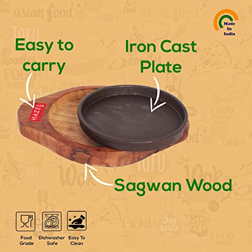Image 3 of HAZEL Small Sizzling Brownie Sizzler Plate/Tray with Wooden Base Round 5 inch