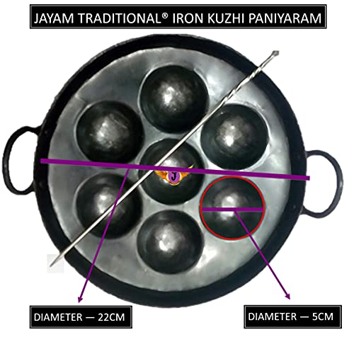 Image 2 of Jayam Traditional 7 Cavity Iron Appam Patra/Paniyaram Pan/Paniyara kallu with Stainless Steel Turner Rod