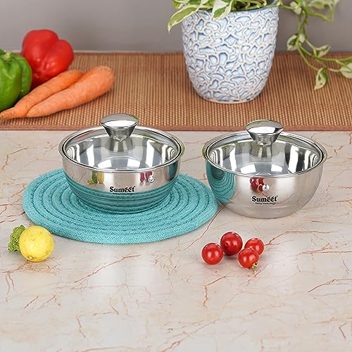 Image 5 of 2 x 0.55 l for the product Sumeet Stainless Steel Casserole with Glass Lid