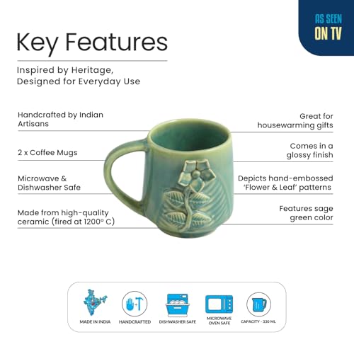 Image 5 of ExclusiveLane Sage Serenity Ceramic Coffee Mug Set of 2 330 ml