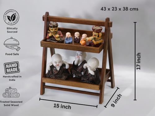 Image 3 of Vesta Homes Foldable Home and Kitchen Organizer Countertop Tiered Shelf Rack/Double Tray/Storage Shelves/Spice Shelf/Wooden Organizer for Office, Bedroom | 43 x 23 x 38 cms | Handcrafted in India