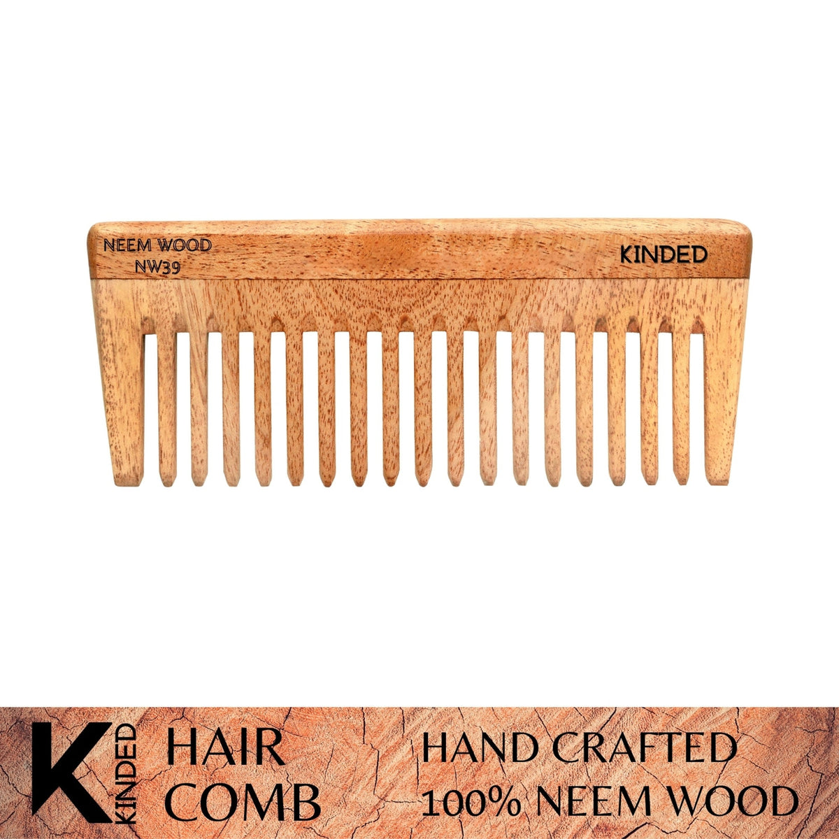Image 1 of 1pcs / Pack of 1 for the product KINDED Handmade Oil Treated Wooden Hair Comb - Neem Wood NW39, Wide Tooth
