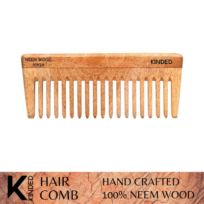 Image 1 of 1pcs / Pack of 1 for the product KINDED Handmade Oil Treated Wooden Hair Comb - Neem Wood NW39, Wide Tooth