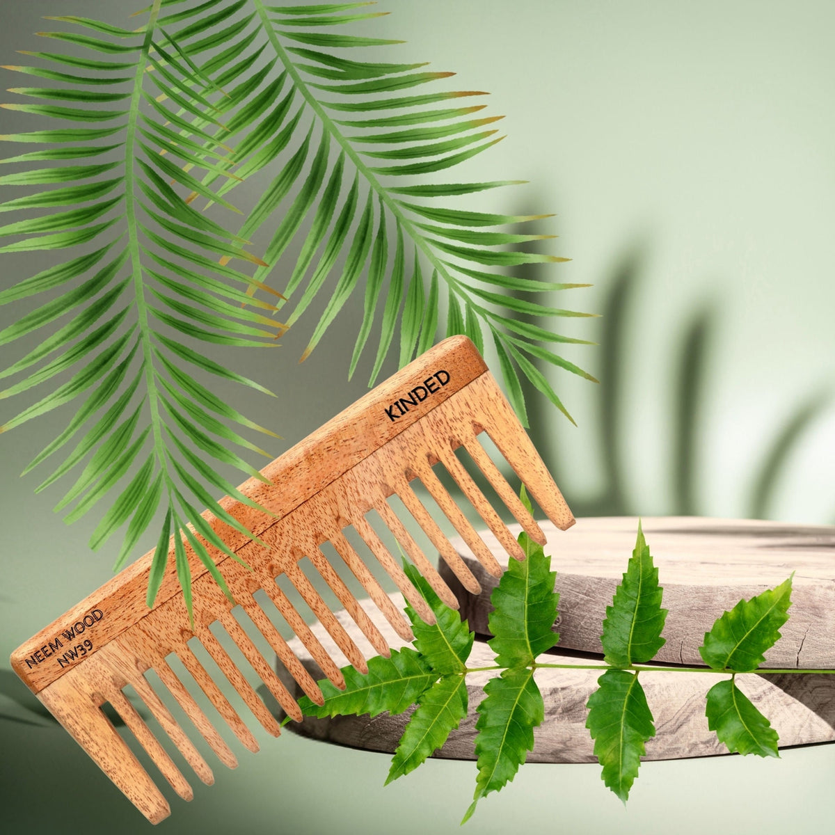 Image 4 of KINDED Handmade Oil Treated Wooden Hair Comb - Neem Wood NW39, Wide Tooth