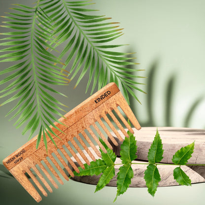 Image 4 of KINDED Handmade Oil Treated Wooden Hair Comb - Neem Wood NW39, Wide Tooth