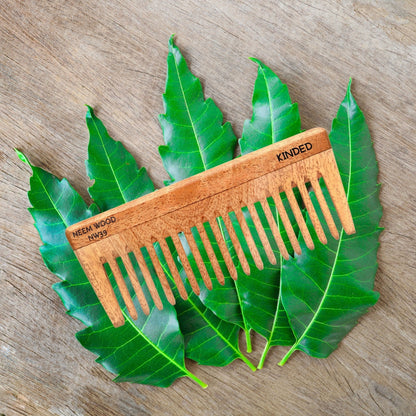 Image 6 of KINDED Handmade Oil Treated Wooden Hair Comb - Neem Wood NW39, Wide Tooth
