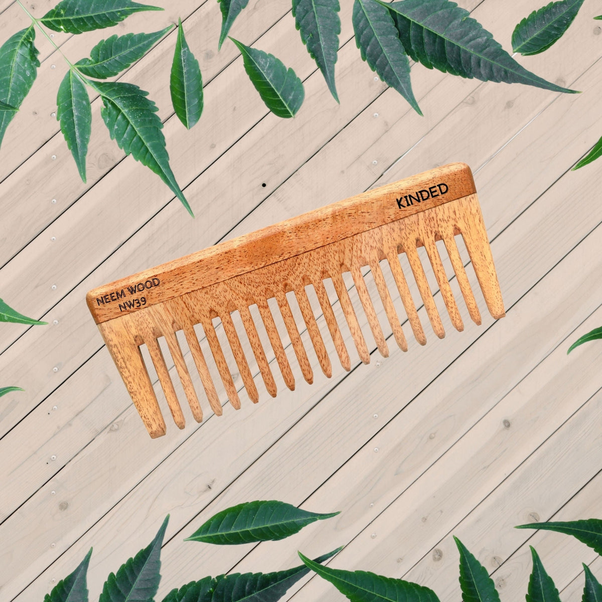 Image 7 of KINDED Handmade Oil Treated Wooden Hair Comb - Neem Wood NW39, Wide Tooth