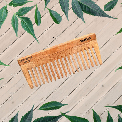 Image 7 of KINDED Handmade Oil Treated Wooden Hair Comb - Neem Wood NW39, Wide Tooth
