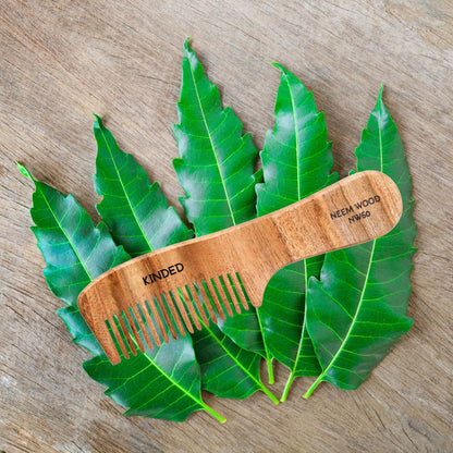 Image 6 of KINDED Handmade Oil Treated Wooden Hair Comb - Neem Wood NW60, Regular Tooth Comb with Handle