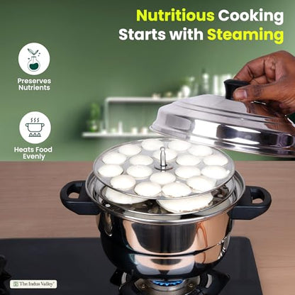 Image 6 of The Indus Valley Stainless Steel Idli Maker | Includes 3 Idli Plates  1 Mini Idli Plate | Makes 30 Idli | Perfect for Idli, Momos & Idiyappam | Induction and Gas Compatible