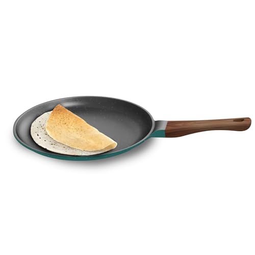 Image 2 of 27 Cm / Tawa - Ocean Green for the product Preethi Artistic Collection Die Cast Non Stick Tawa, 27 cm, 5 Star Non Stick Effect, Cook & Serve, Earthy Brown