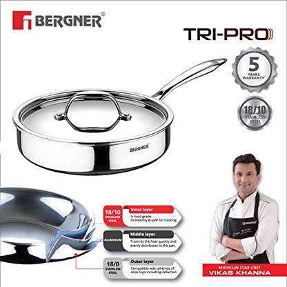 Image 3 of BERGNER Tripro Triply Stainless Steel Sautepan / Deep Frypan with Lid