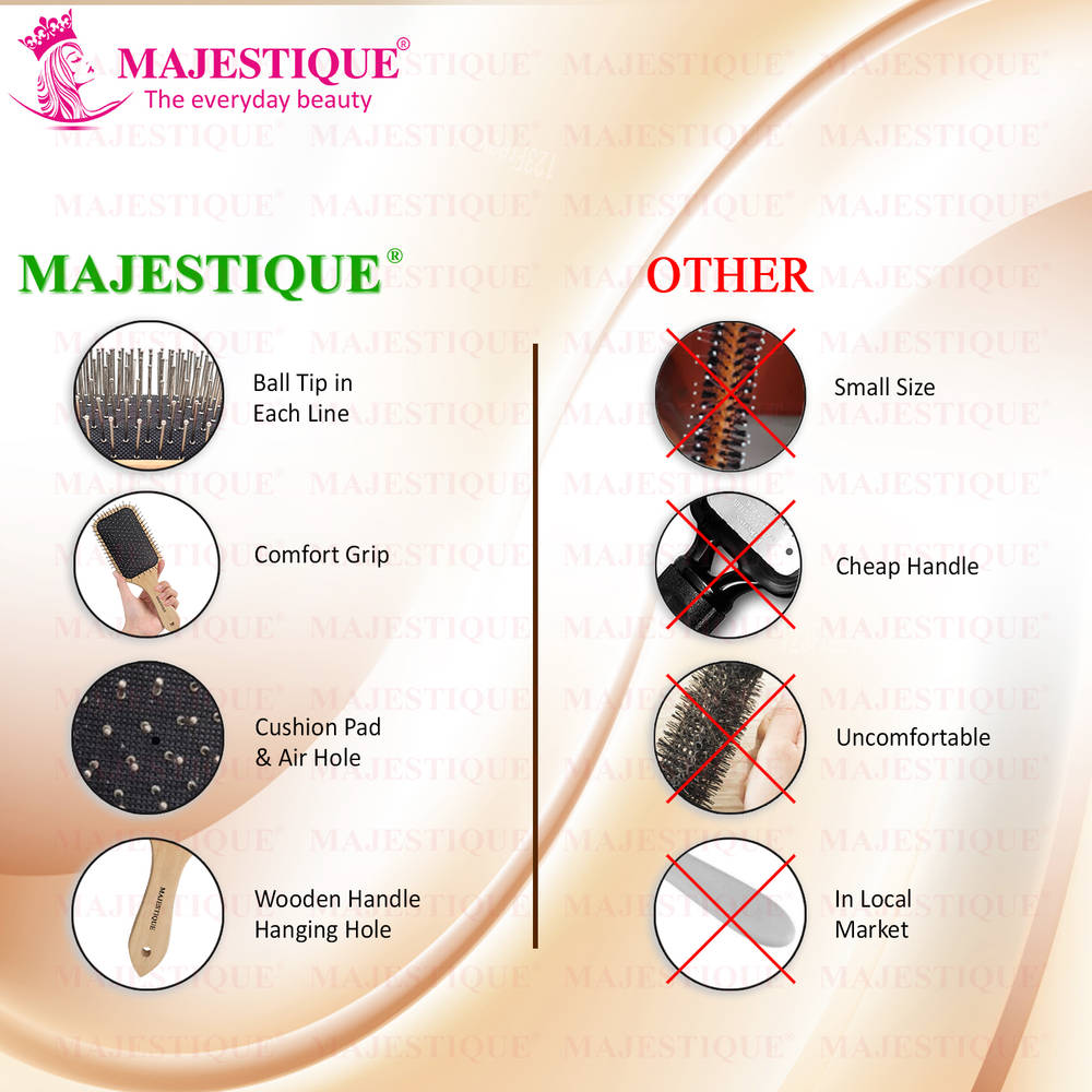 Image 5 of Majestique Wood Hair Brush - Eco Friendly Paddle Hairbrush, Bamboo Brush with Pin Bristles