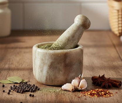 Image 3 of KLEO Stone Mortar and Pestle (Very Small Size) Ginger, Medicine Pills Grinder Masher - (3 Inch) (Brown)