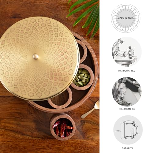 Image 6 of ExclusiveLane Mughal Brass & Wooden Spice Box with Spoon 7 Containers 48 gram