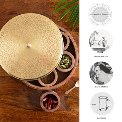 Image 6 of ExclusiveLane Mughal Brass & Wooden Spice Box with Spoon 7 Containers 48 gram
