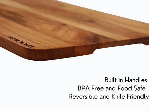 Image 7 of Vesta Homes Wooden Chopping Board, Cutting Board, Serving Board, Charcuterie, and Cheese Board for Kitchen | Natural Acacia Wood | 38x25x1.5 cm | Handcrafted in India