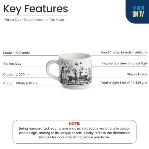 Image 4 of ExclusiveLane Forest Deer Decal Ceramic Tea Cups Set of 4 (200 ml)
