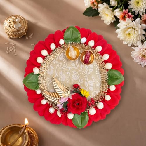Image 3 of Red & Ivory for the product JH Gallery Pooja Thali Set