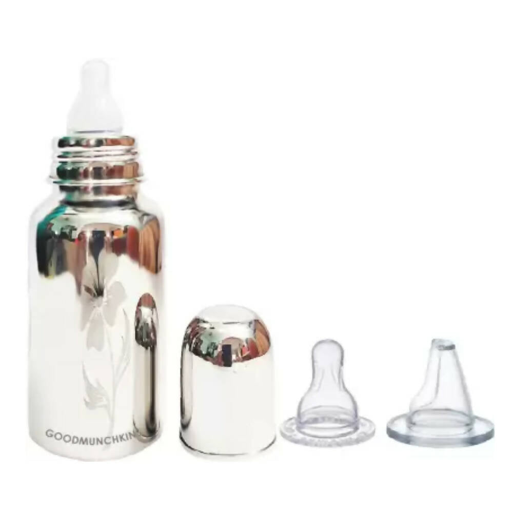 Image 2 of Goodmunchkins Stainless Steel Feeding Bottle 304 Grade Steel, Jointless, BPA Free, Rustfree Bottle with 2 Anti Colic Silicone Nipple For Kids