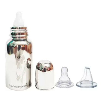 Image 2 of Goodmunchkins Stainless Steel Feeding Bottle 304 Grade Steel, Jointless, BPA Free, Rustfree Bottle with 2 Anti Colic Silicone Nipple For Kids