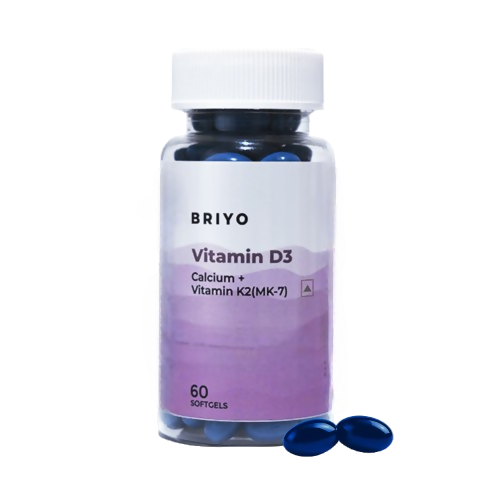 Image 1 of 60 caps for the product Briyo Calcium 60 mg with Vitamin K2-M7 & Vitamin D3 Capsules