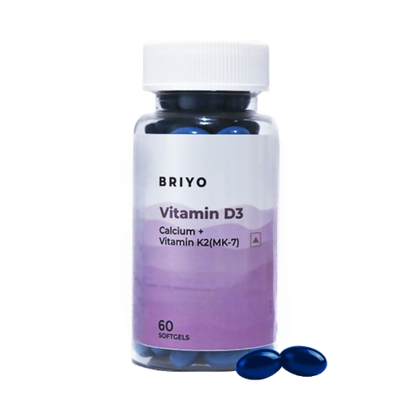 Image 1 of 60 caps for the product Briyo Calcium 60 mg with Vitamin K2-M7 & Vitamin D3 Capsules