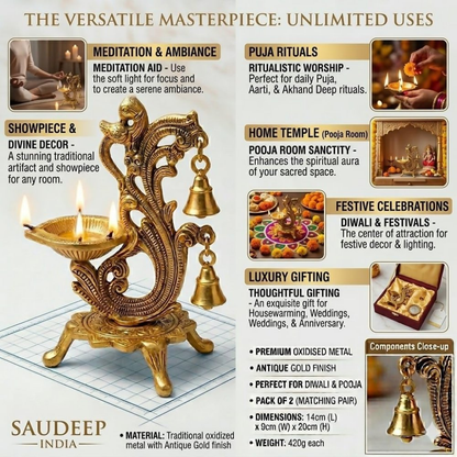 Image 3 of Saudeep India Oxidized Metal Diya for Puja
