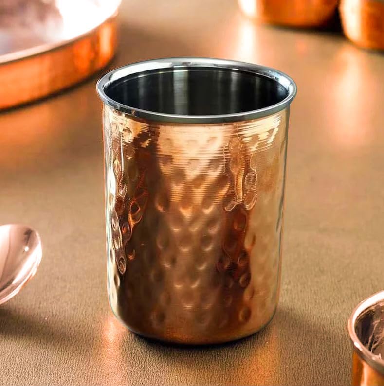 Image 3 of Spillbox Stainless Steel Copper Hammered Dinner Thali Set of 6 Pieces