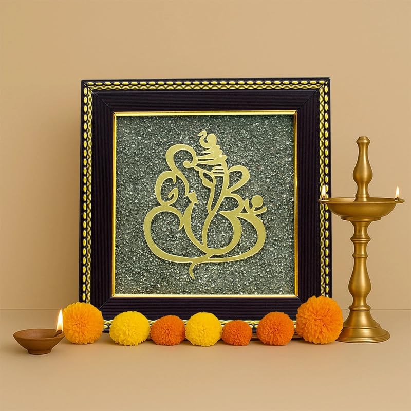Image 1 of Default Title for the product Astrotalk Ganesh Ji on Raw Pyrite Frame | Ganesh Idol for Home Decor with Pyrite Stone Frame | Ganesh Vastu Items for Home & Office | Gift for Man & Woman | 19x19x1 cm | 1 Piece