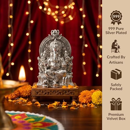 Image 4 of Dev Aastha Silver Plated Throne Ganesh Idol - 3.7 Inch