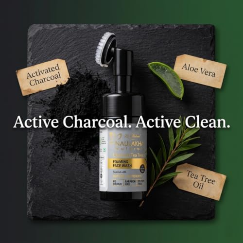 Image 2 of Naulakha Naturals Charcoal Tea Tree Foaming Face Wash with Built In Brush Anti Acne Face Wash for Oil Control For Men And Women Daily No Harsh Chemicals Vegan
