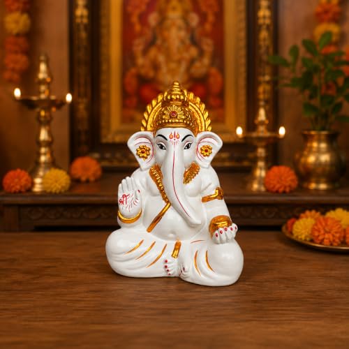 Image 2 of Hanuman Ji Car Dashboard Idol | Bahubali Hanuman ji Home Temple, Office Desk & Living Room Decor | Premium Black Meditation Pose Showpiece (White and Golden)