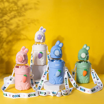 Image 8 of Aarvi Decor Studio Swiggle Rabbit 680ml BPA-Free Water Bottle with Straw & Carry Strap