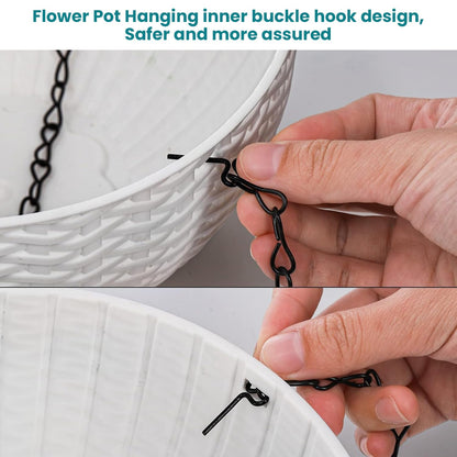 Image 7 of Go Hooked 7.1" Plastic Rattan Hanging Basket/Hanging Pots with Metal Hanging Chain/Hanging Planters Set of 3 (White) (Flowers Not Included)