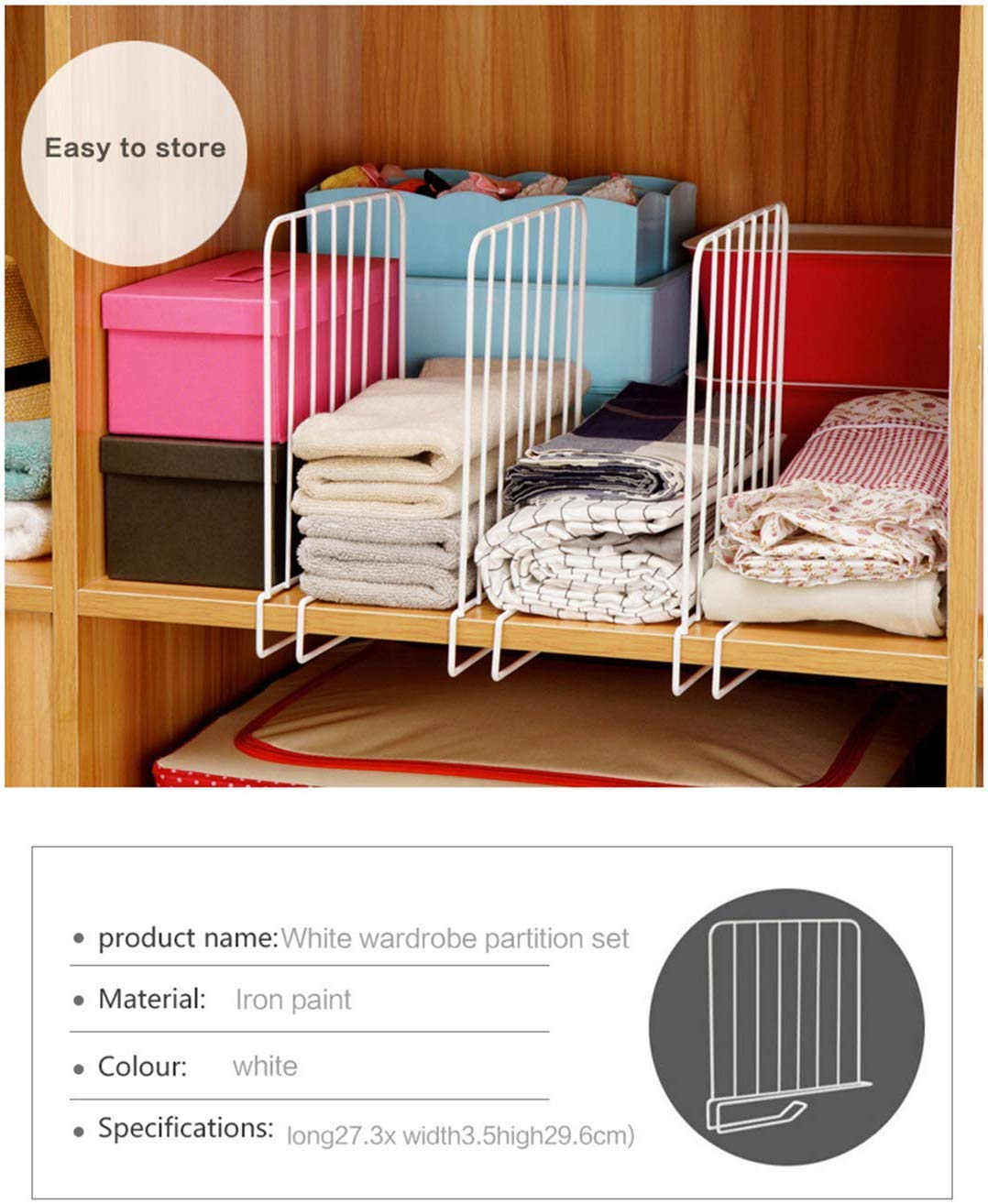 Image 2 of Go Hooked Coated Iron Racks Closet Shelf Organiser Shelf Partitions Shelf Separators Shelf Dividers White Durable Sturdy Space Saving Versatile Heavy Duty Efficient Compact Organize Pack of 3