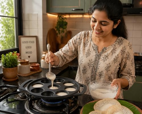 Image 2 of RADHE MART Cast Iron 9 Cavity Appam Patra Pan