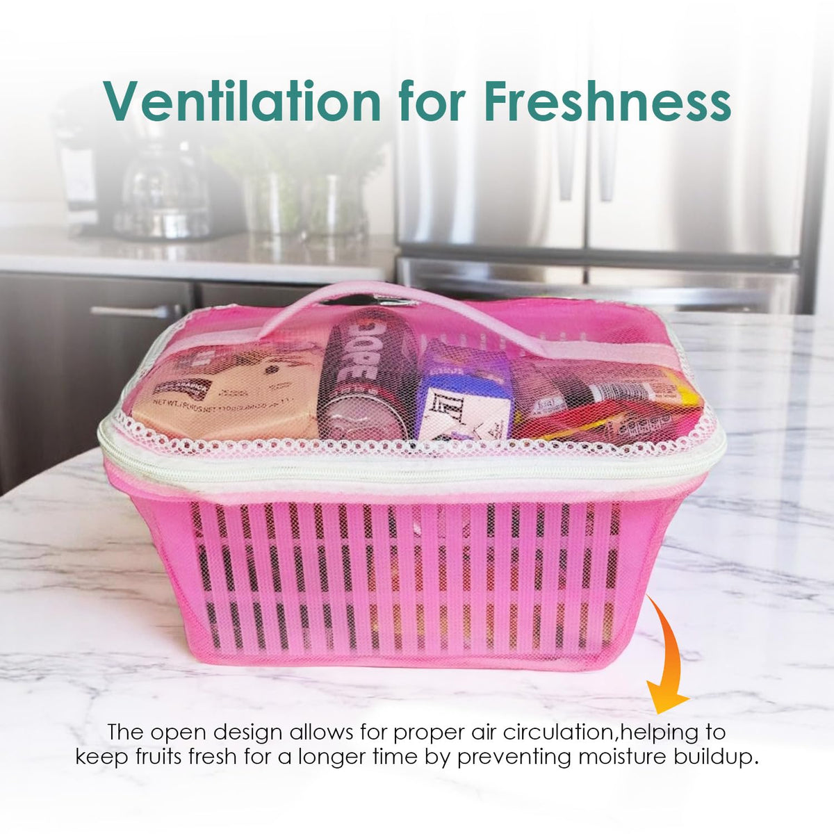 Image 2 of Go Hooked Multipurpose Plastic Storage Gift Basket With Net Cover Stylish Basket With Zip Net Cover Versatile Durable Compact Decorative Convenient Pack of 1 Pink