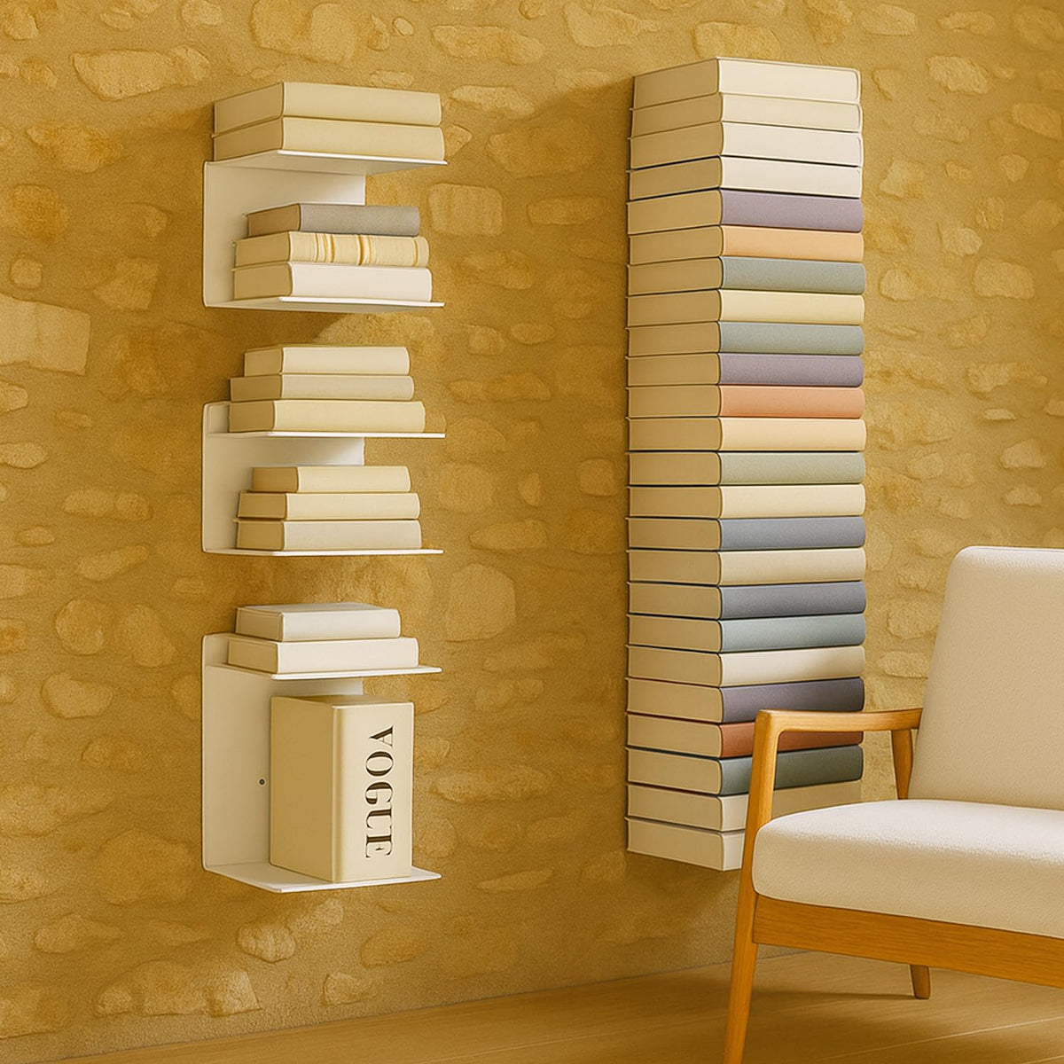 Image 4 of Go Hooked Heavy Duty Metal Wall Mounted Book Shelves for Study Room, Living Room and Bedrooms (3 Pcs) (White)