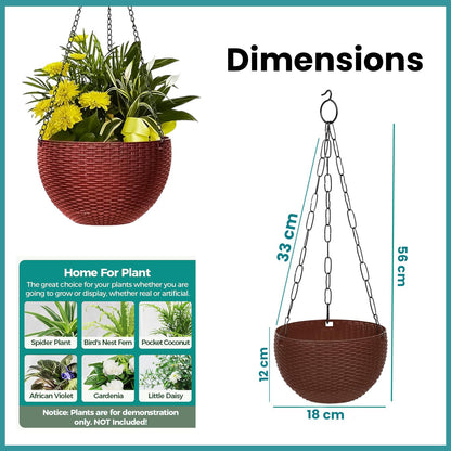 Image 7 of Go Hooked 7.1" Plastic Rattan Hanging Basket/Hanging Pots with Metal Hanging Chain/Hanging Planters- Set of 3 (Dark Brown) (Flowers Not Included)