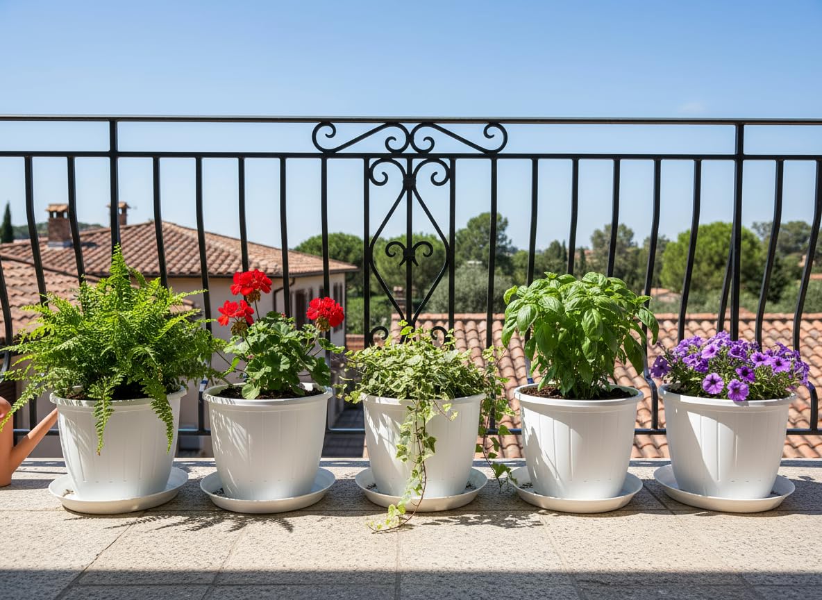 Image 3 of Go Hooked Go HookedPlastic Duro Flower Pot for Gardening, Indoor/Outdoor Planter-White (8 Inch)(Pack of 6 with Tray)